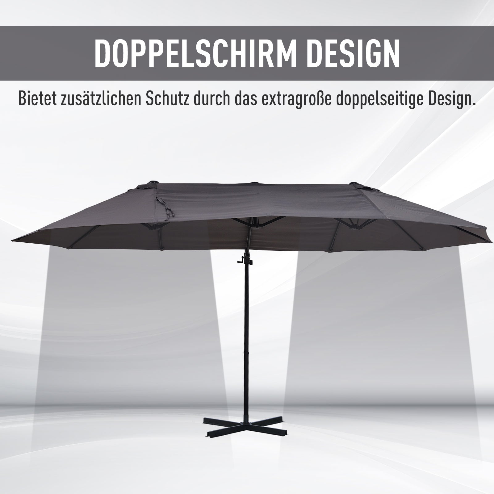 Sun Umbrella Double Sun Umbrella Oval 445x270cm Cantilever Umbrella with Crank Umbrella Stand Garden Umbrella Crank Umbrella, Market Umbrella for Garden Dark Gray