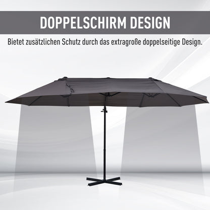Sun Umbrella Double Sun Umbrella Oval 445x270cm Cantilever Umbrella with Crank Umbrella Stand Garden Umbrella Crank Umbrella, Market Umbrella for Garden Dark Gray