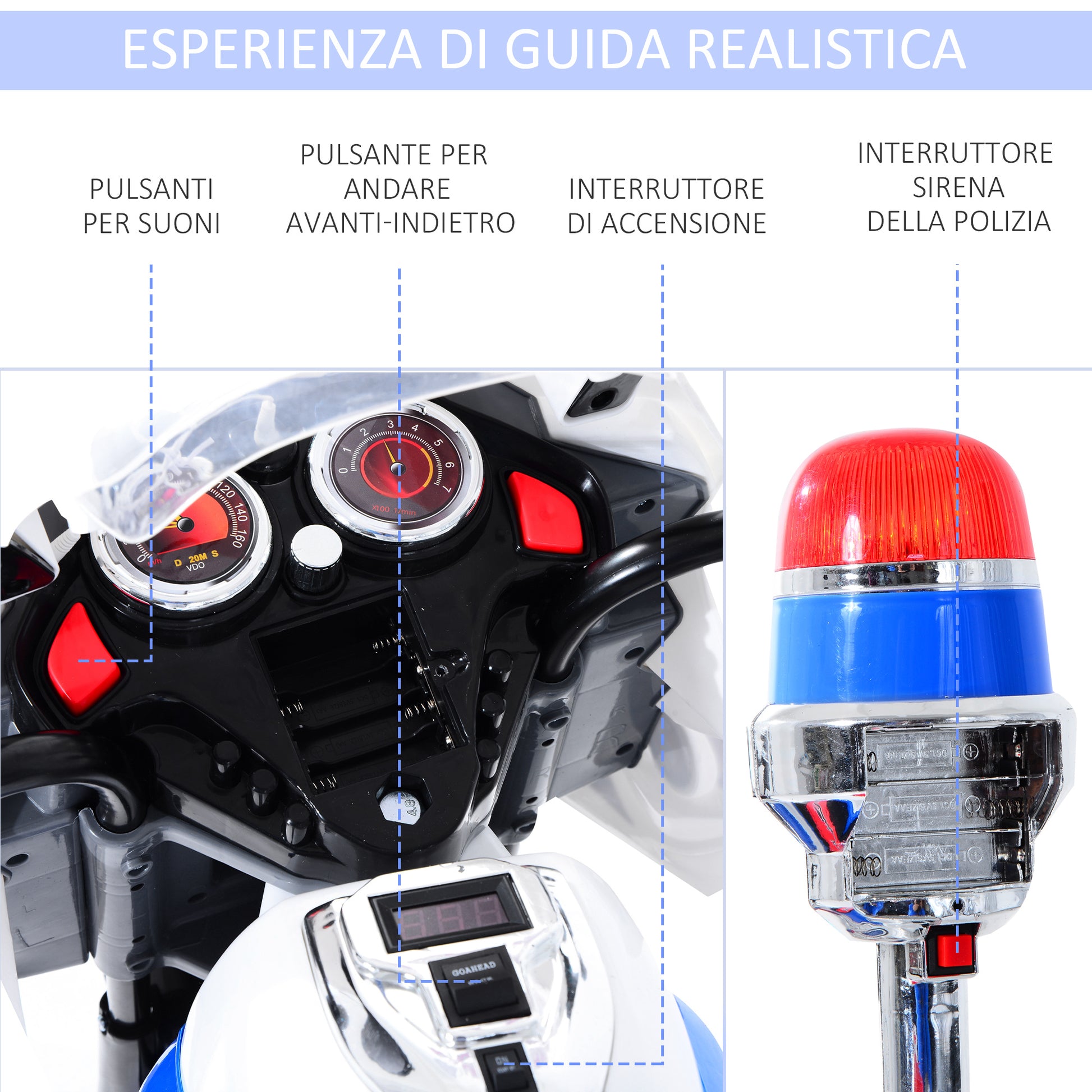 Electric Motorcycle for Kids 3-5 Years Old Electric Toy Motorcycle 3 Wheels with Music, Speed 3 km/h, Lights 112×51×72.5 cm