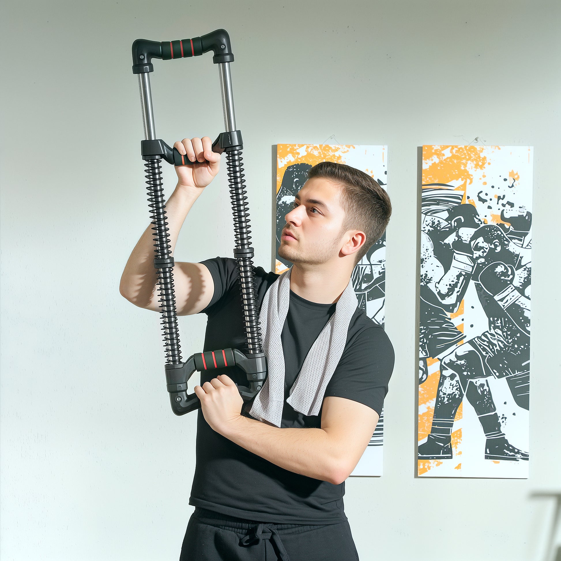 SPORTNOW Chest Expander Muscle Developer Adjustable Chest Expander with Adjustable Resistance 10-50 kg for Home Office Travel Black