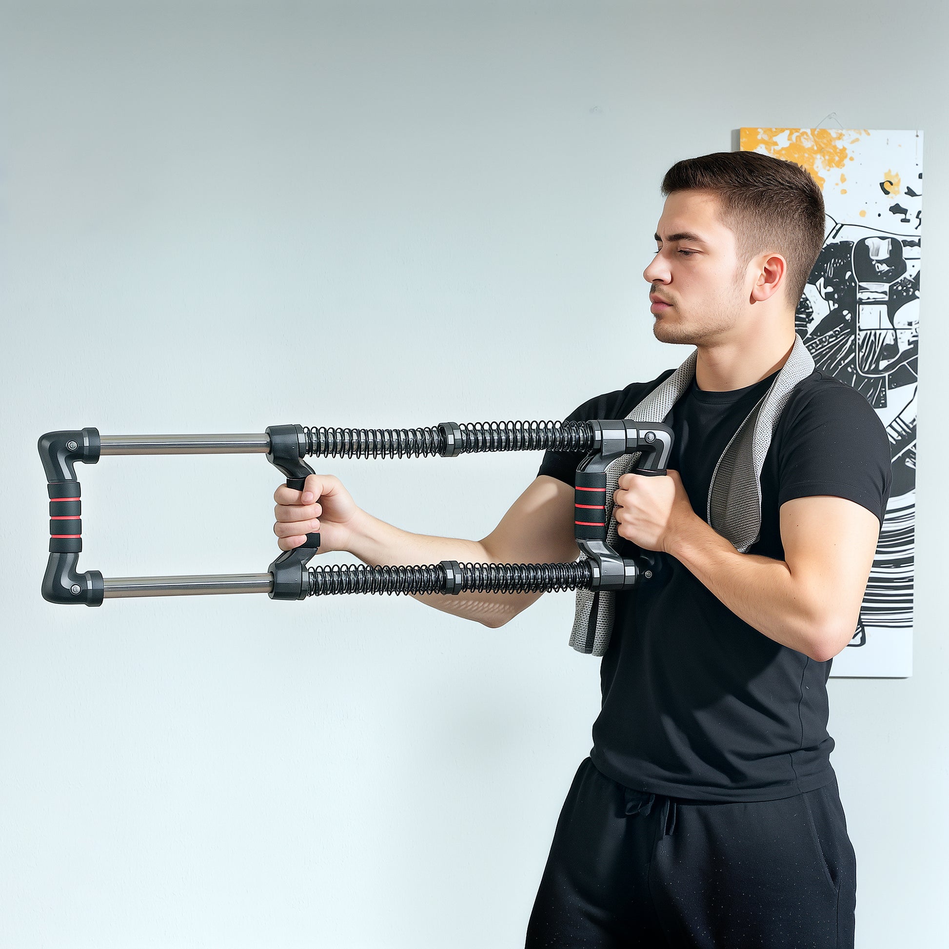 SPORTNOW Chest Expander Muscle Developer Adjustable Chest Expander with Adjustable Resistance 10-50 kg for Home Office Travel Black