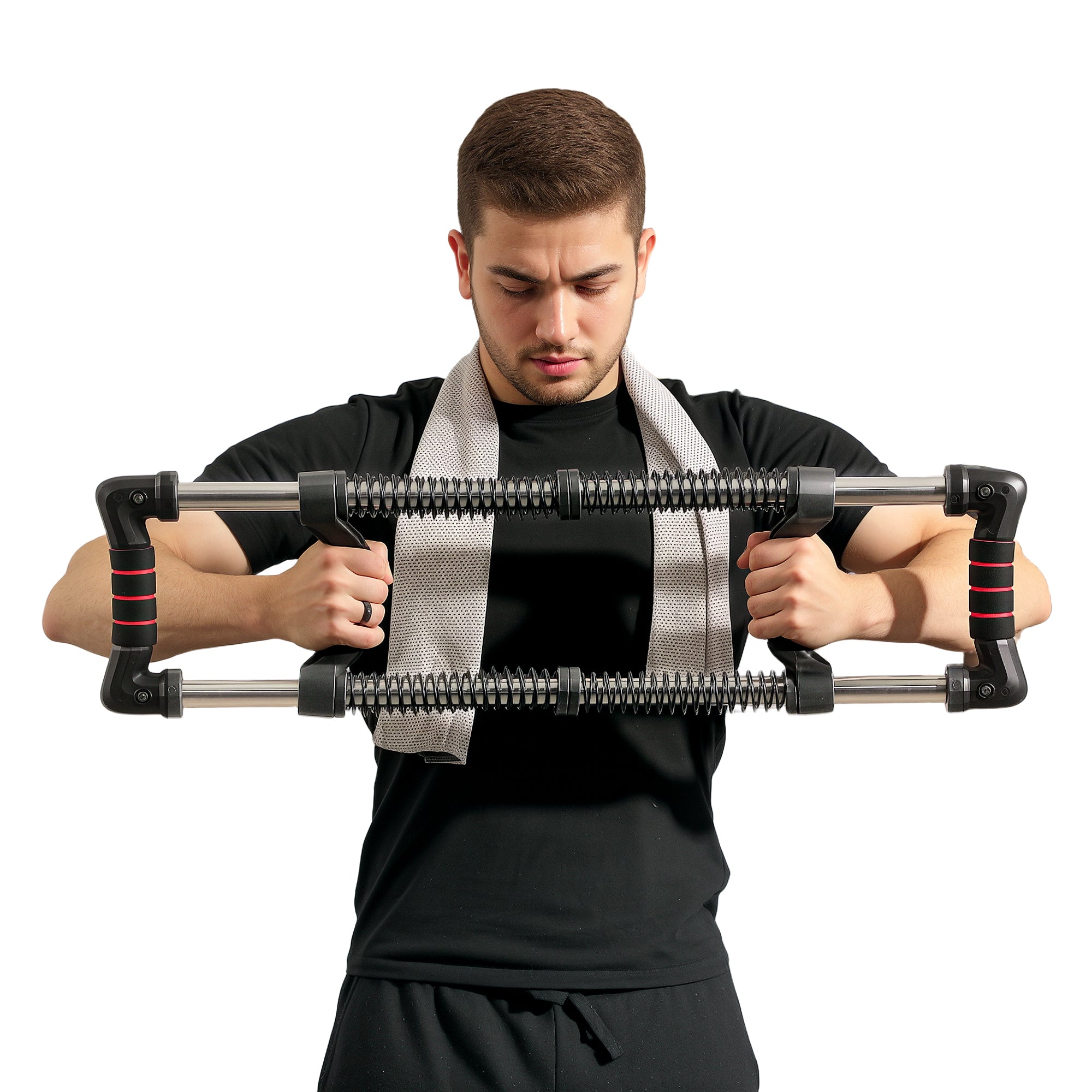 SPORTNOW Chest Expander Muscle Developer Adjustable Chest Expander with Adjustable Resistance 10-50 kg for Home Office Travel Black