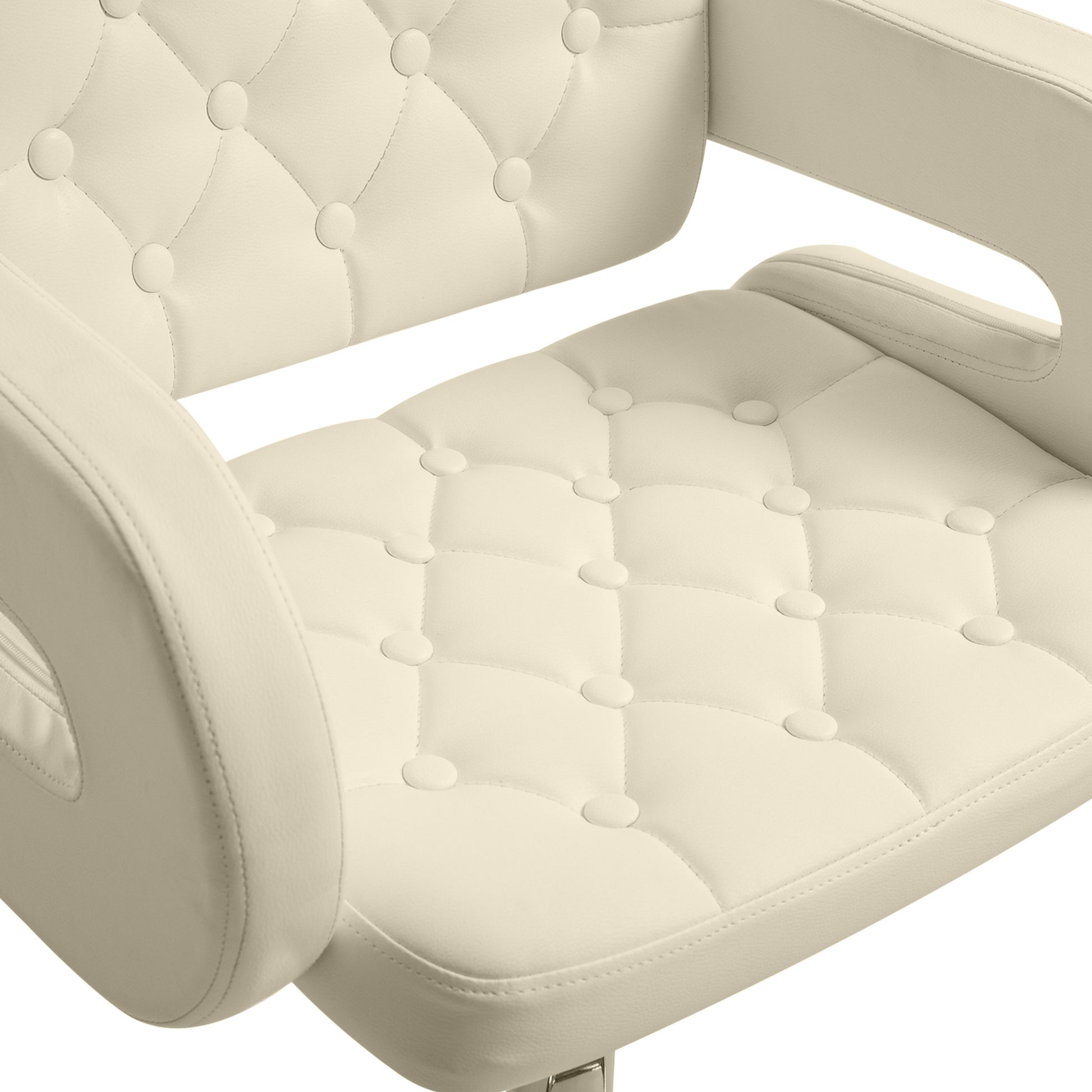 High Bar Stool with Backrest and Armrests, Modern Swivel Kitchen Stool with Adjustable Height and Footrest, in Faux Leather, 61x50x94-114cm, White