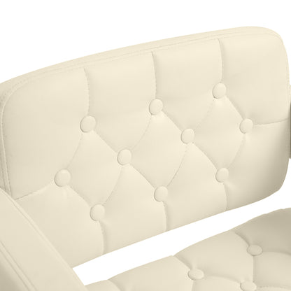 High Bar Stool with Backrest and Armrests, Modern Swivel Kitchen Stool with Adjustable Height and Footrest, in Faux Leather, 61x50x94-114cm, White