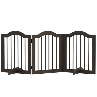 Dog Barrier Gate 3-Panel, 154.5 x 61 cm Foldable Dog Gate with Door, Door Guard Gate with 2 Support Feet, Freestanding Stair Gate for Kitchen, Hallway, Coffee
