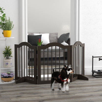 Dog Barrier Gate 3-Panel, 154.5 x 61 cm Foldable Dog Gate with Door, Door Guard Gate with 2 Support Feet, Freestanding Stair Gate for Kitchen, Hallway, Coffee