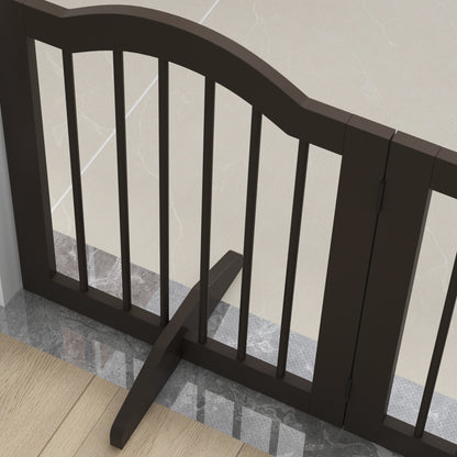 Dog Barrier Gate 3-Panel, 154.5 x 61 cm Foldable Dog Gate with Door, Door Guard Gate with 2 Support Feet, Freestanding Stair Gate for Kitchen, Hallway, Coffee