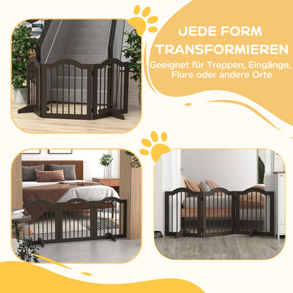 Dog Barrier Gate 3-Panel, 154.5 x 61 cm Foldable Dog Gate with Door, Door Guard Gate with 2 Support Feet, Freestanding Stair Gate for Kitchen, Hallway, Coffee