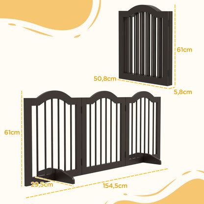 Dog Barrier Gate 3-Panel, 154.5 x 61 cm Foldable Dog Gate with Door, Door Guard Gate with 2 Support Feet, Freestanding Stair Gate for Kitchen, Hallway, Coffee