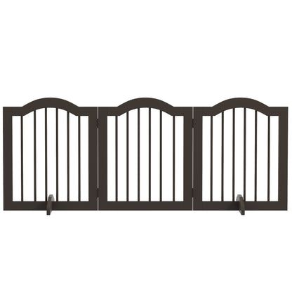 Dog Barrier Gate 3-Panel, 154.5 x 61 cm Foldable Dog Gate with Door, Door Guard Gate with 2 Support Feet, Freestanding Stair Gate for Kitchen, Hallway, Coffee