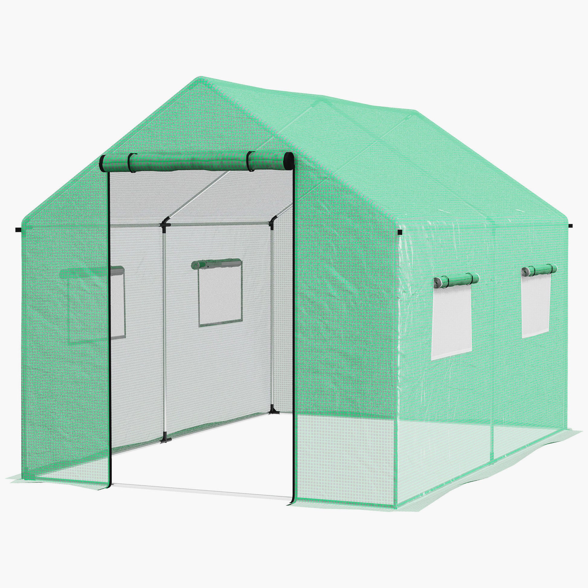 Outdoor Greenhouse 2x3x2 m Tunnel Greenhouse with 4 Mesh Windows and Zipper Door Anti-UV Garden Greenhouse for Patio Garden Terrace Green