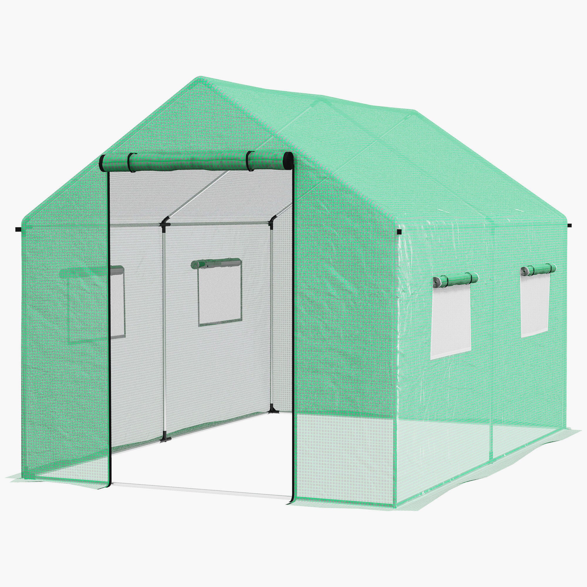Outdoor Greenhouse 2x3x2 m Tunnel Greenhouse with 4 Mesh Windows and Zipper Door Anti-UV Garden Greenhouse for Patio Garden Terrace Green