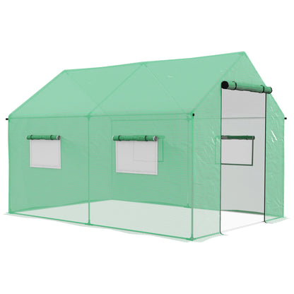 Outdoor Greenhouse 2x3x2 m Tunnel Greenhouse with 4 Mesh Windows and Zipper Door Anti-UV Garden Greenhouse for Patio Garden Terrace Green