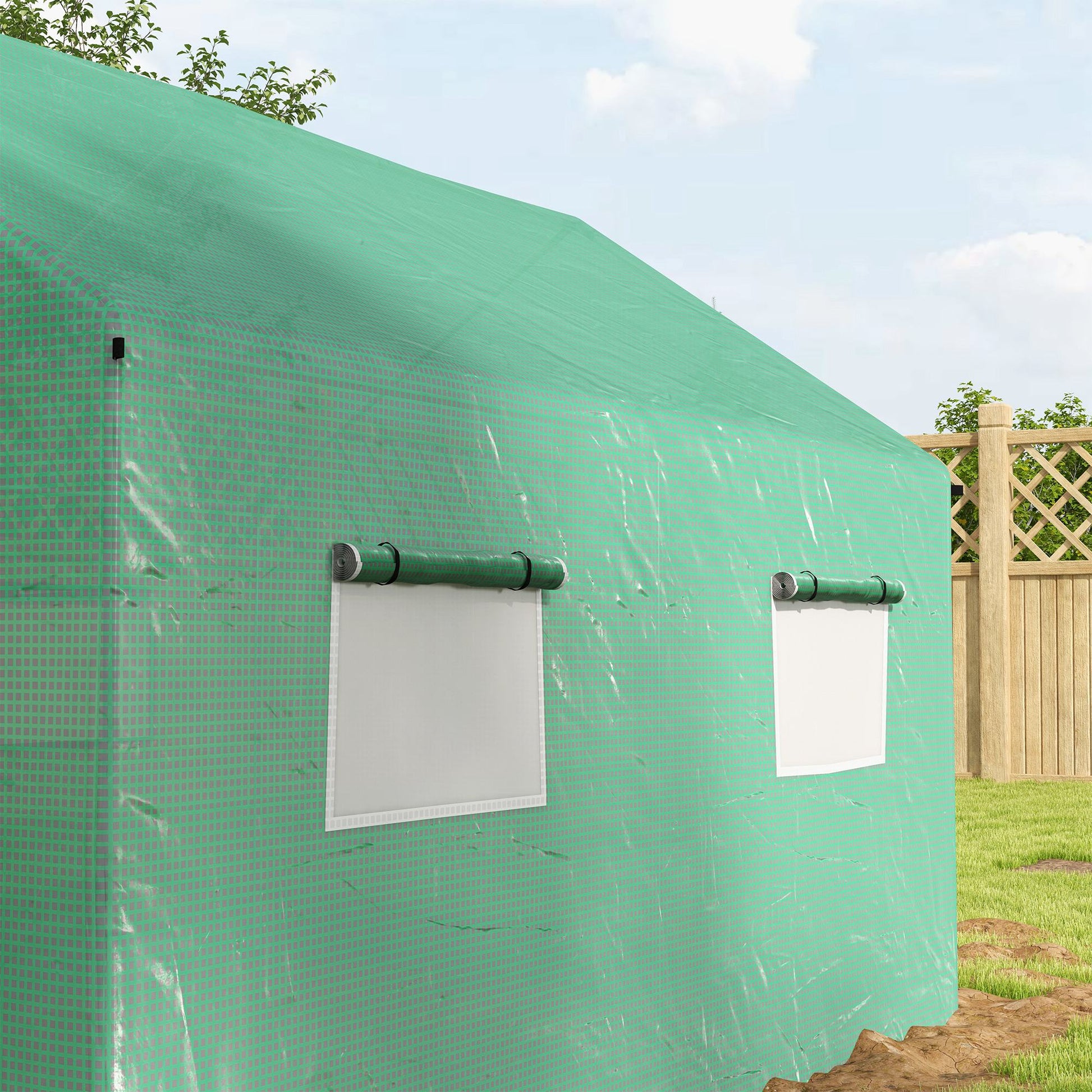 Outdoor Greenhouse 2x3x2 m Tunnel Greenhouse with 4 Mesh Windows and Zipper Door Anti-UV Garden Greenhouse for Patio Garden Terrace Green