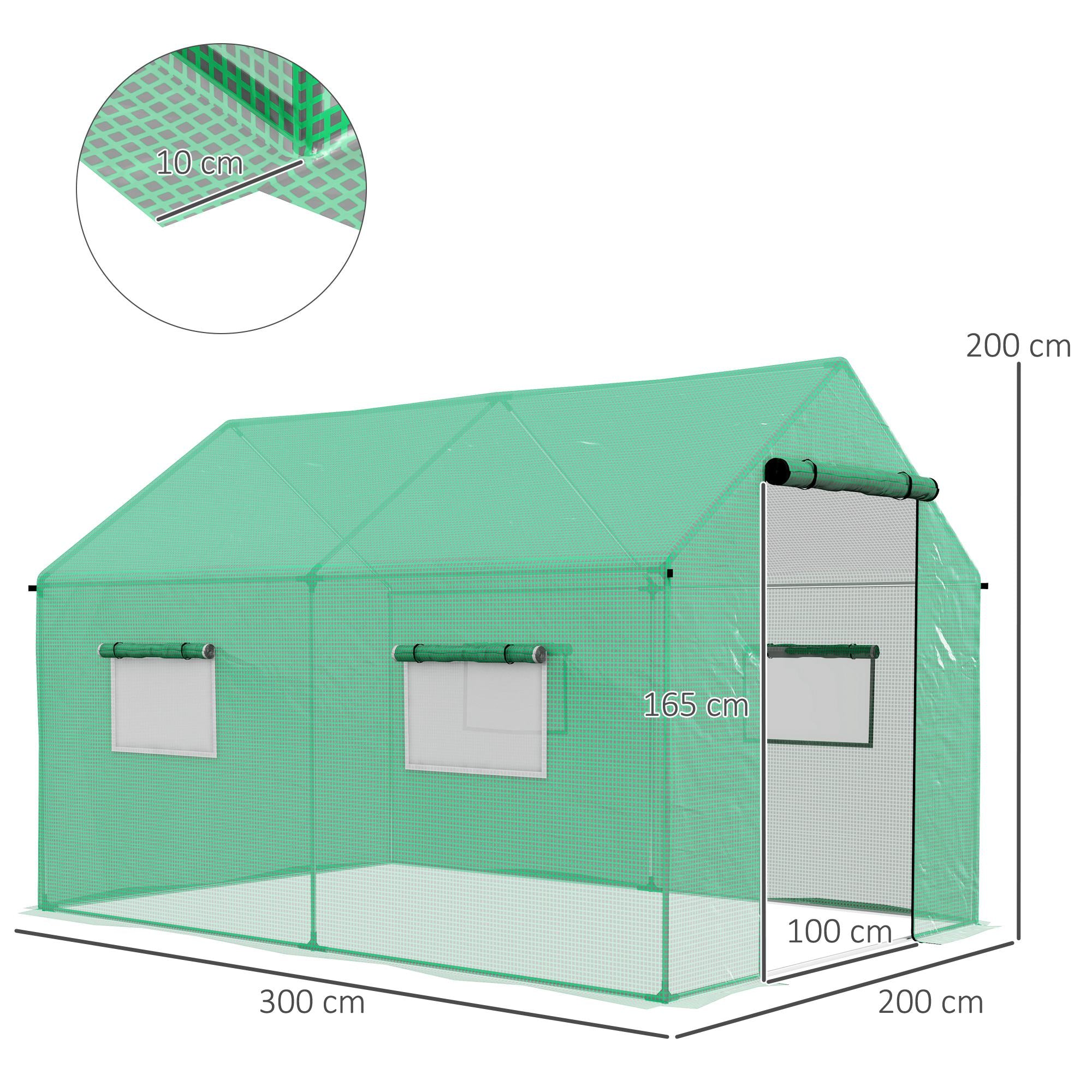 Outdoor Greenhouse 2x3x2 m Tunnel Greenhouse with 4 Mesh Windows and Zipper Door Anti-UV Garden Greenhouse for Patio Garden Terrace Green