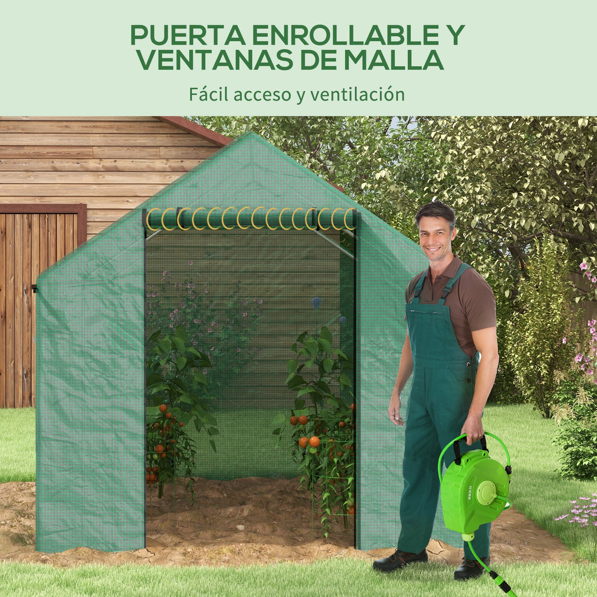 Outdoor Greenhouse 2x3x2 m Tunnel Greenhouse with 4 Mesh Windows and Zipper Door Anti-UV Garden Greenhouse for Patio Garden Terrace Green