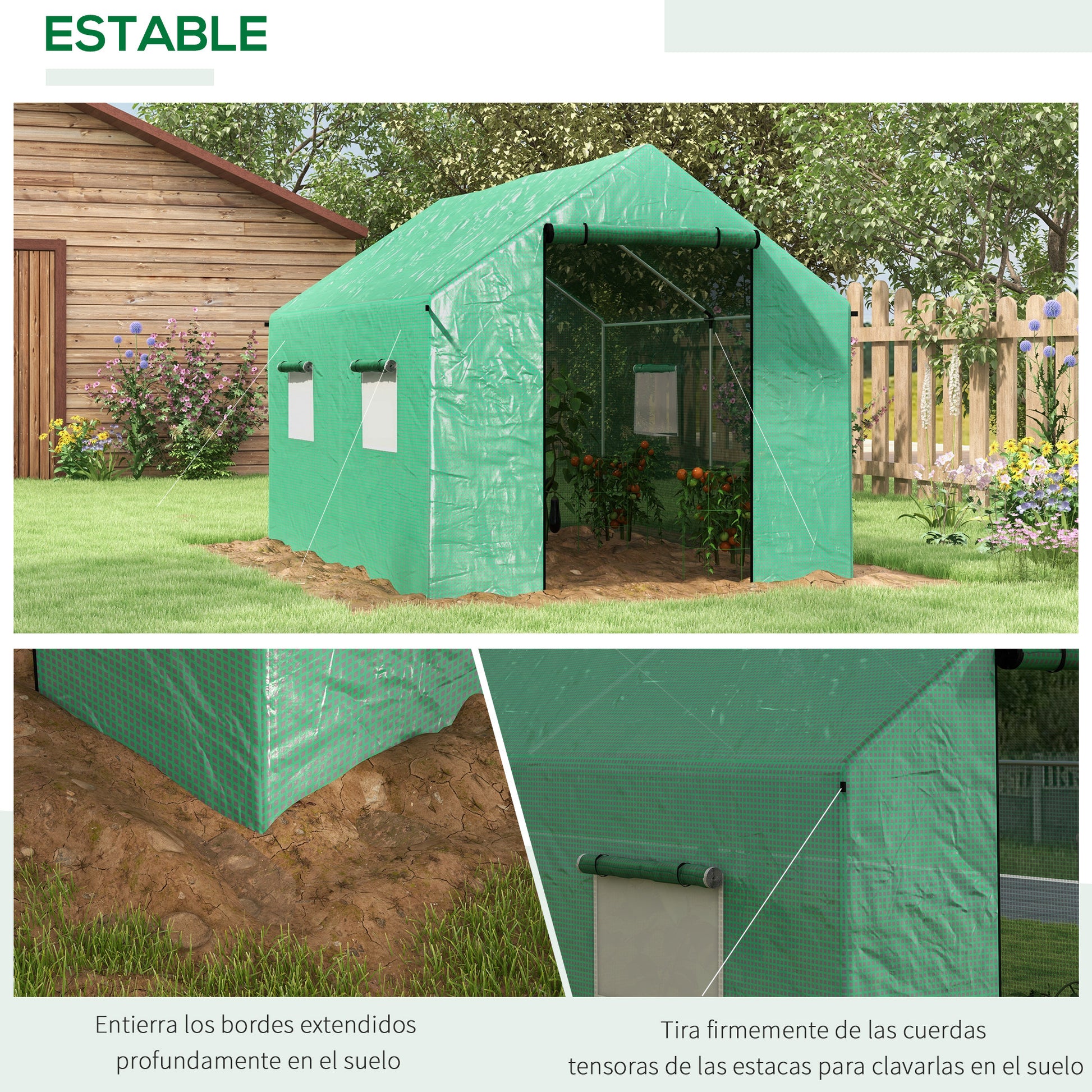 Outdoor Greenhouse 2x3x2 m Tunnel Greenhouse with 4 Mesh Windows and Zipper Door Anti-UV Garden Greenhouse for Patio Garden Terrace Green