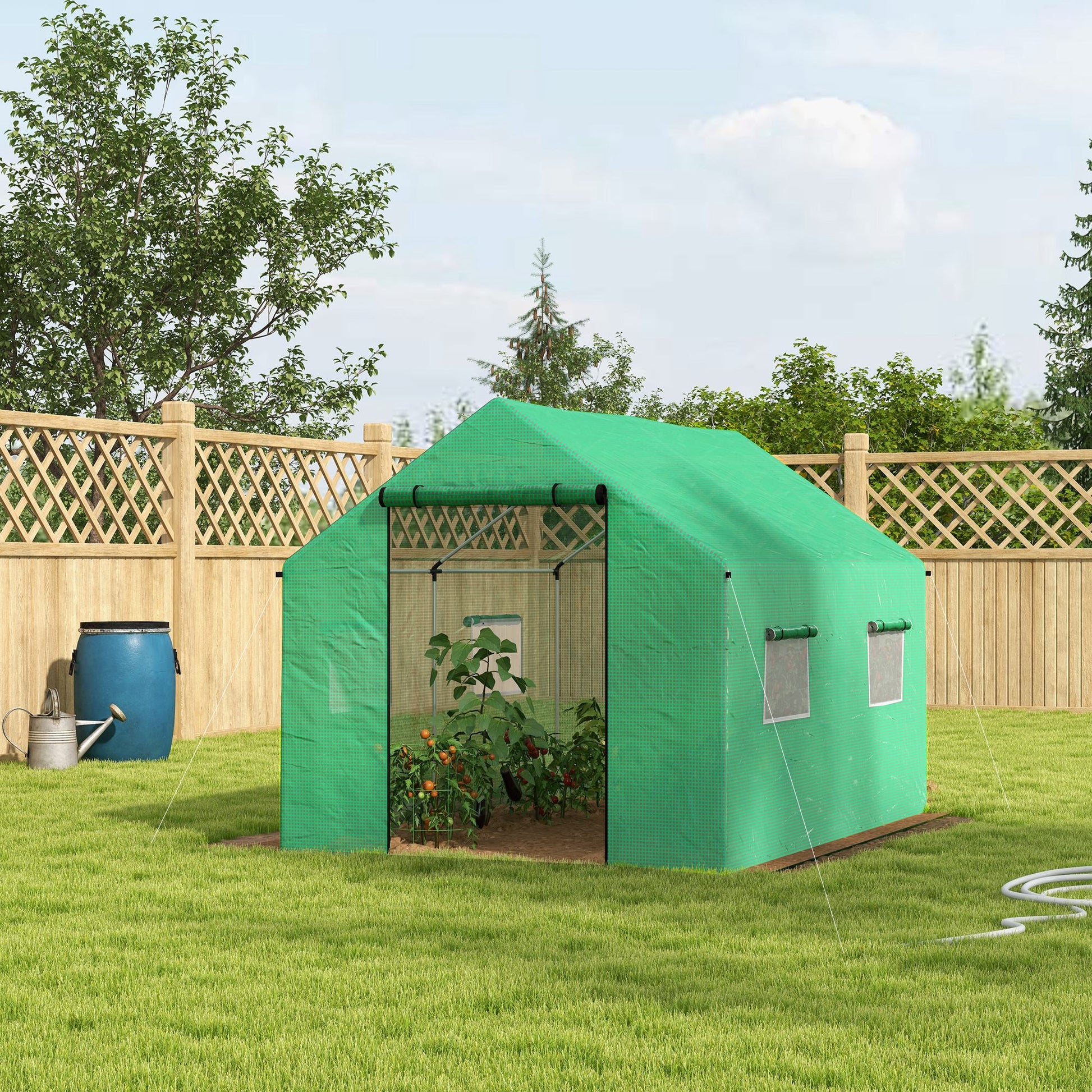 Outdoor Greenhouse 2x3x2 m Tunnel Greenhouse with 4 Mesh Windows and Zipper Door Anti-UV Garden Greenhouse for Patio Garden Terrace Green
