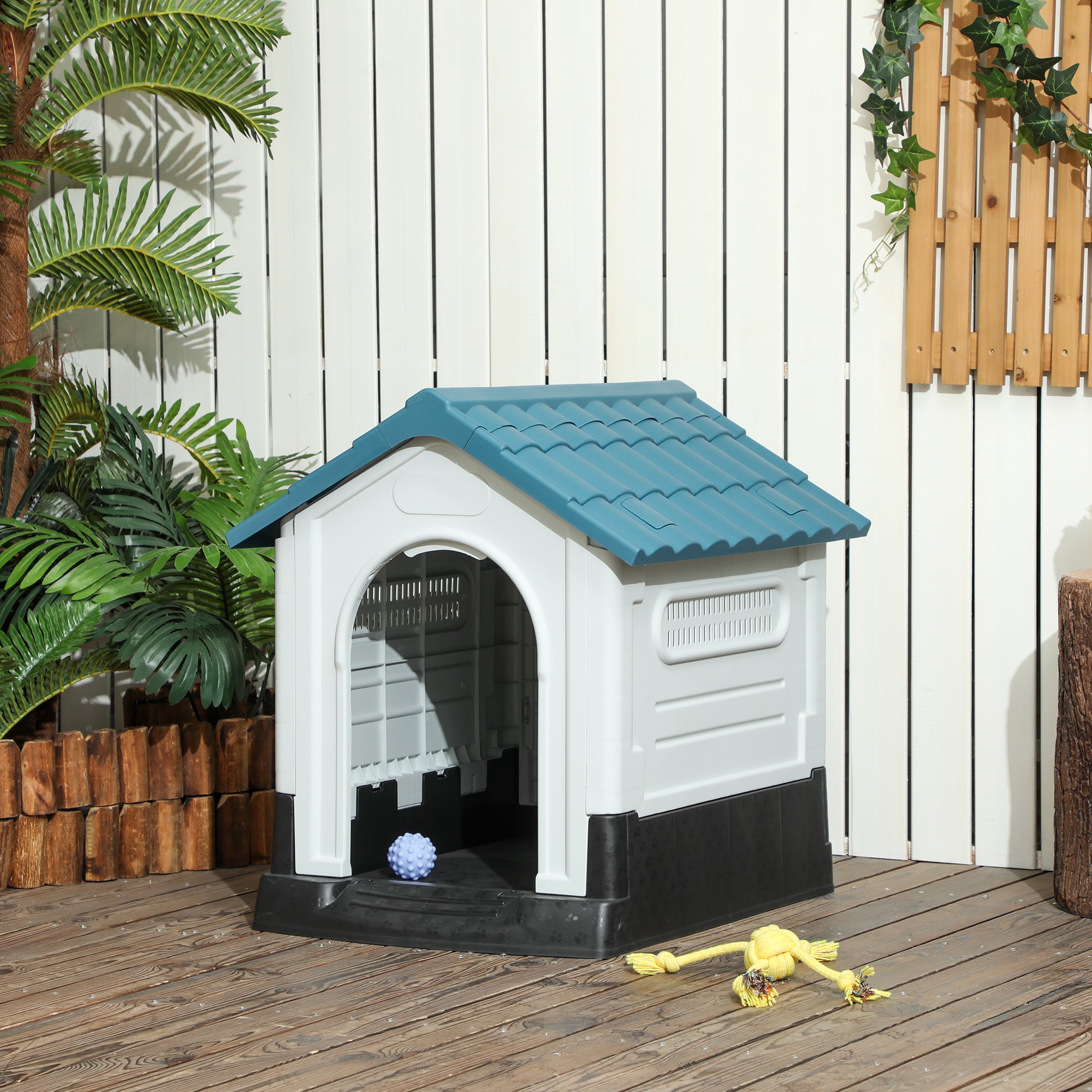 Outdoor Dog Kennel for Small and Medium-sized Dogs - 64.5 x 57 x 66 cm - white and blue