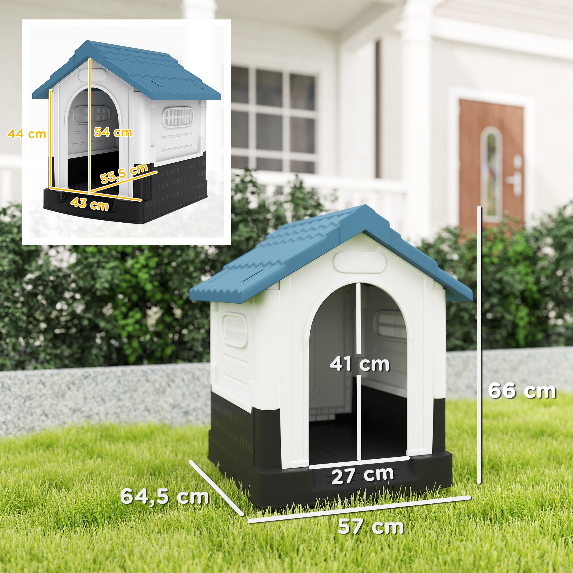 Outdoor Dog Kennel for Small and Medium-sized Dogs - 64.5 x 57 x 66 cm - white and blue