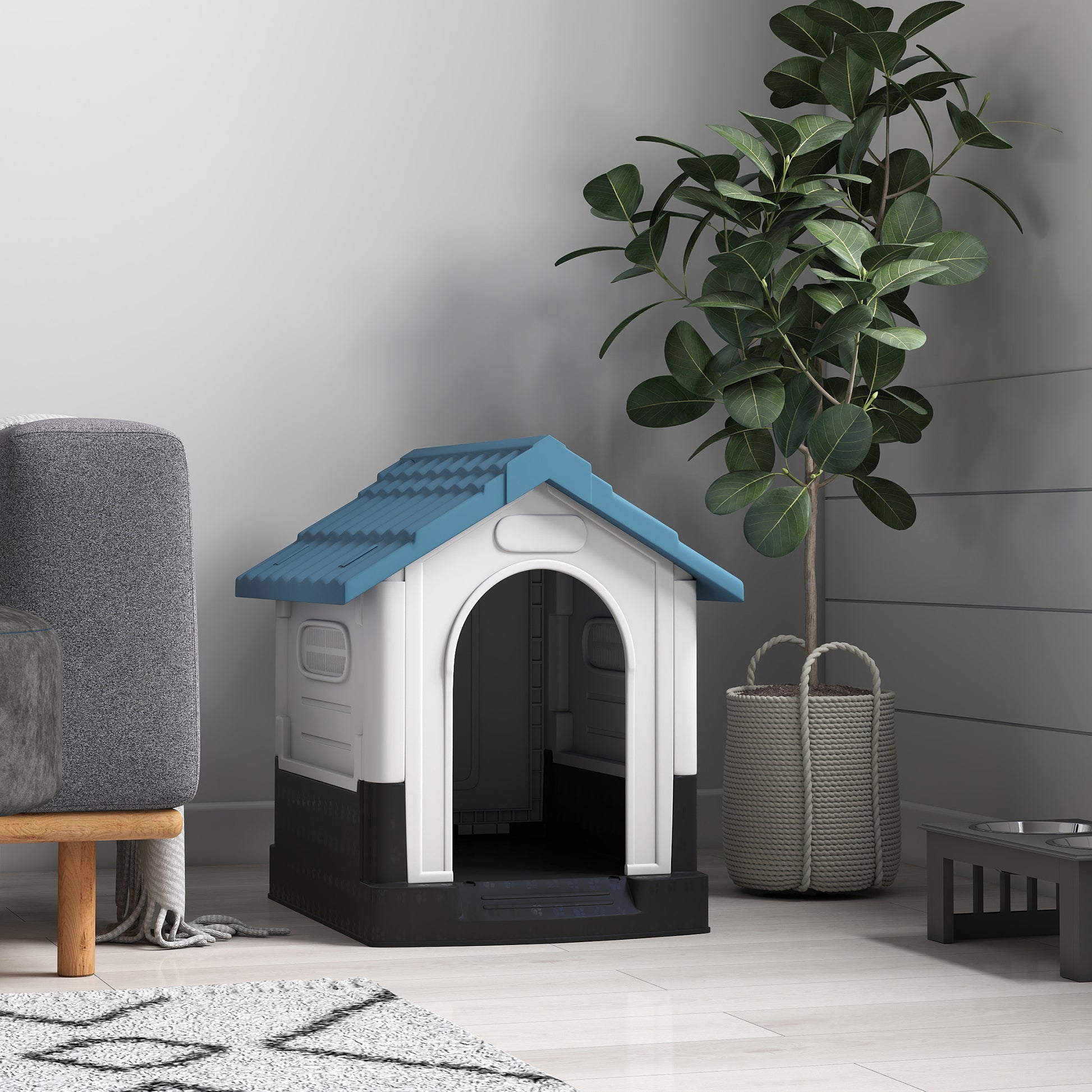 Outdoor Dog Kennel for Small and Medium-sized Dogs - 64.5 x 57 x 66 cm - white and blue
