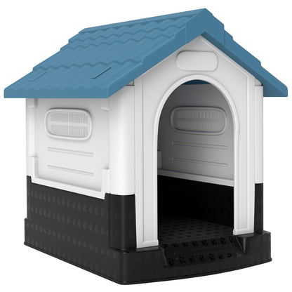 Outdoor Dog Kennel for Small and Medium-sized Dogs - 64.5 x 57 x 66 cm - white and blue