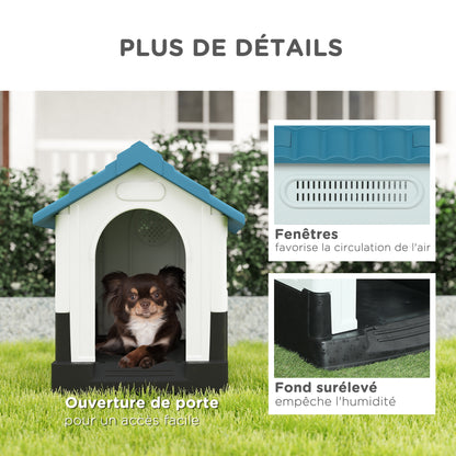 Outdoor Dog Kennel for Small and Medium-sized Dogs - 64.5 x 57 x 66 cm - white and blue