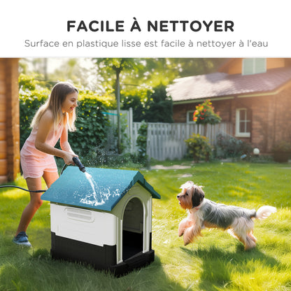 Outdoor Dog Kennel for Small and Medium-sized Dogs - 64.5 x 57 x 66 cm - white and blue