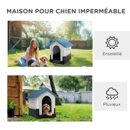 Outdoor Dog Kennel for Small and Medium-sized Dogs - 64.5 x 57 x 66 cm - white and blue