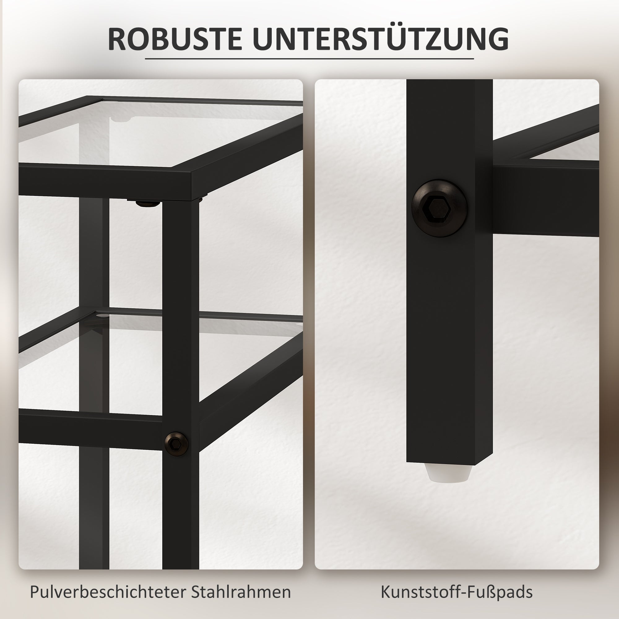 Side Table Small Coffee Table with 3 Levels, Tempered Glass Tabletop, Modern Nightstand Sofa Table with Steel Frame for Living Room, Bedroom, Black