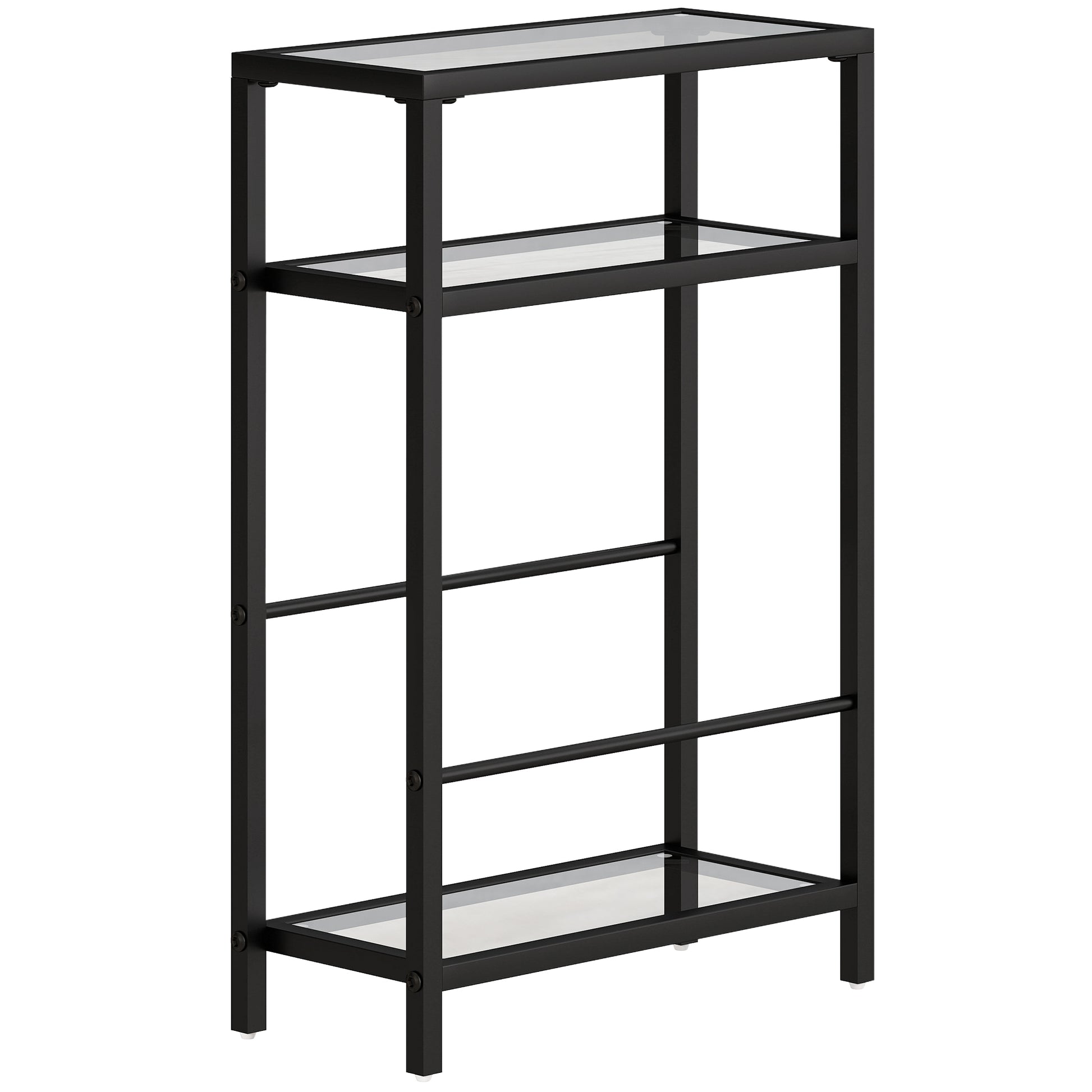 Side Table Small Coffee Table with 3 Levels, Tempered Glass Tabletop, Modern Nightstand Sofa Table with Steel Frame for Living Room, Bedroom, Black