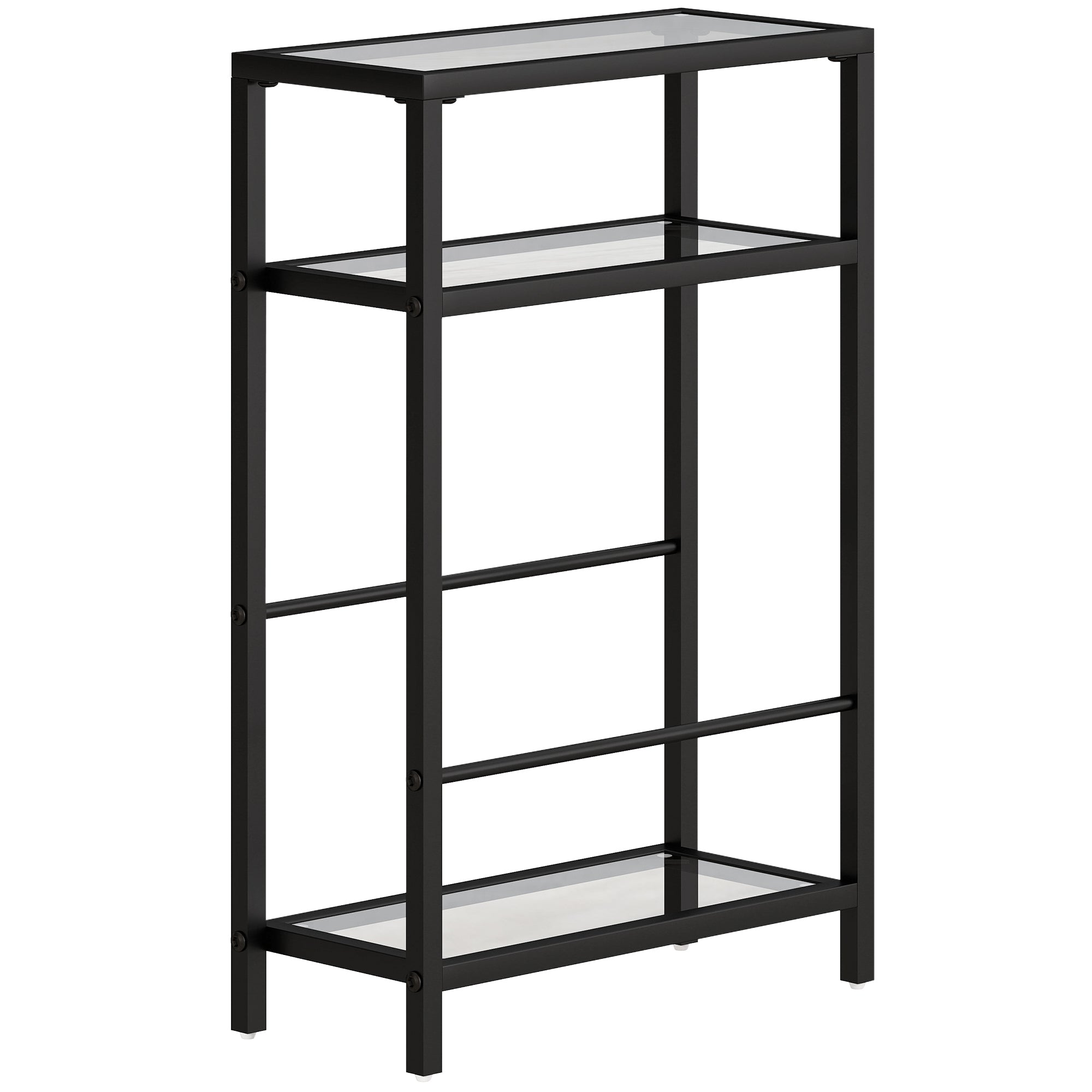 Side Table Small Coffee Table with 3 Levels, Tempered Glass Tabletop, Modern Nightstand Sofa Table with Steel Frame for Living Room, Bedroom, Black