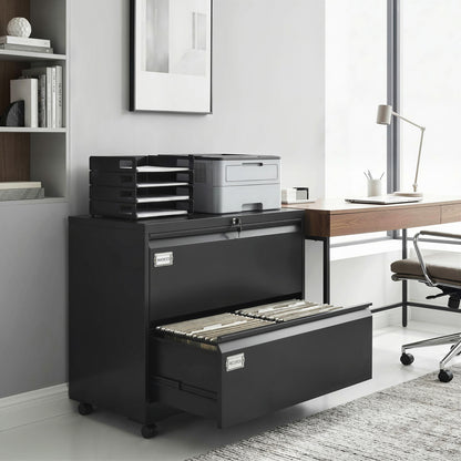 Mobile 2-Drawer Lockable Filing Cabinet with Adjustable Hanging Rails, Steel File Cabinet for Office & Home, Black, 35.4 x 15.7 x 30.5 in