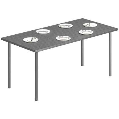Outdoor Dining Table 65 x 31.5 in for 6 — Slatted Metal Top, Powder-Coated Steel Frame, Weather-Resistant (Dark Gray)