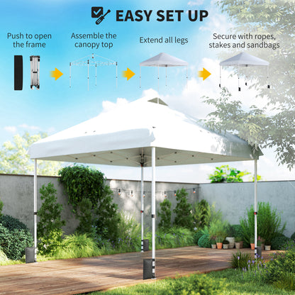 10' x 10' Waterproof Pop-Up Canopy — UV50+ Height-Adjustable Garden Gazebo with Carry Bag & Sandbags, White