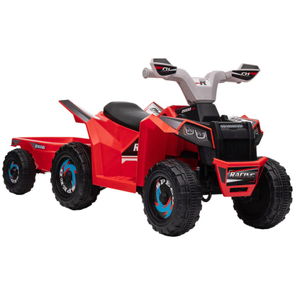 Kids Electric Quad 6V Kid's Quad, Kids Vehicle, Electric Car with Trailer for Kids 1.5-3 years, 2.5 km/h, Metal, 106 x 41.5 x 48.5 cm, Red