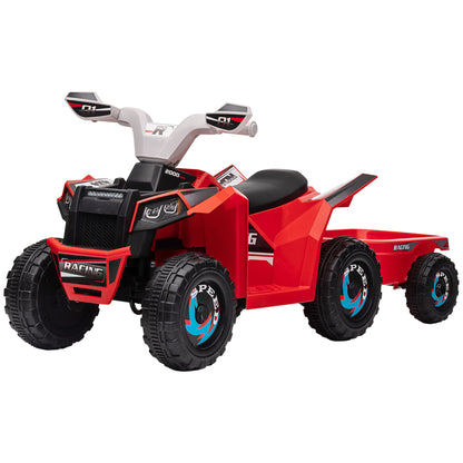 Kids Electric Quad 6V Kid's Quad, Kids Vehicle, Electric Car with Trailer for Kids 1.5-3 years, 2.5 km/h, Metal, 106 x 41.5 x 48.5 cm, Red