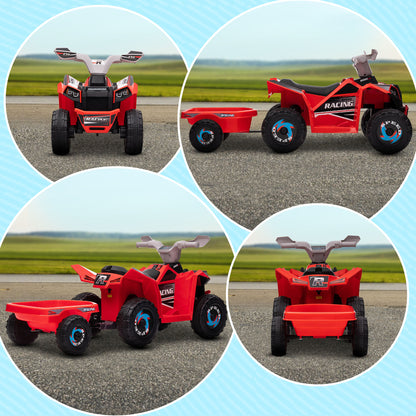 Kids Electric Quad 6V Kid's Quad, Kids Vehicle, Electric Car with Trailer for Kids 1.5-3 years, 2.5 km/h, Metal, 106 x 41.5 x 48.5 cm, Red