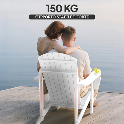 White Wood Adirondack Garden Chair, With Cup Holder, Waterproof and Anti-Mold, 97x72.5x93cm