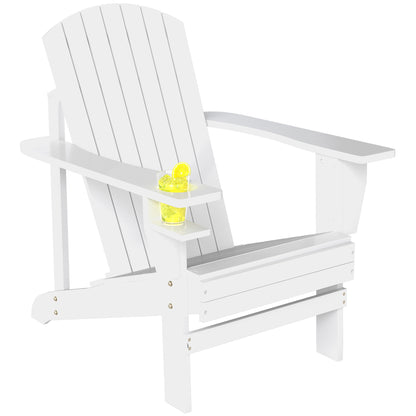 White Wood Adirondack Garden Chair, With Cup Holder, Waterproof and Anti-Mold, 97x72.5x93cm