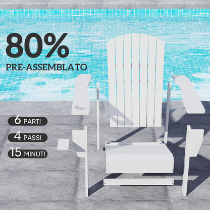 White Wood Adirondack Garden Chair, With Cup Holder, Waterproof and Anti-Mold, 97x72.5x93cm