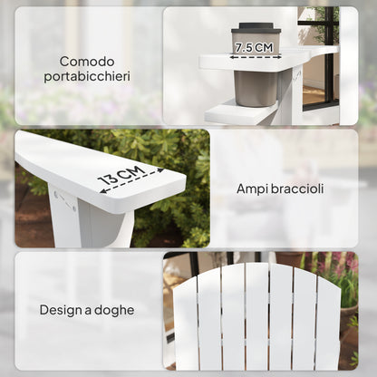 White Wood Adirondack Garden Chair, With Cup Holder, Waterproof and Anti-Mold, 97x72.5x93cm