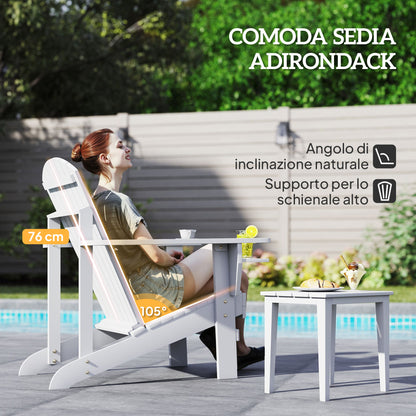 White Wood Adirondack Garden Chair, With Cup Holder, Waterproof and Anti-Mold, 97x72.5x93cm
