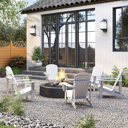 White Wood Adirondack Garden Chair, With Cup Holder, Waterproof and Anti-Mold, 97x72.5x93cm