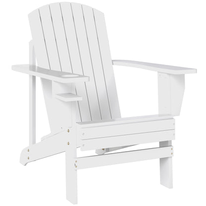 White Wood Adirondack Garden Chair, With Cup Holder, Waterproof and Anti-Mold, 97x72.5x93cm