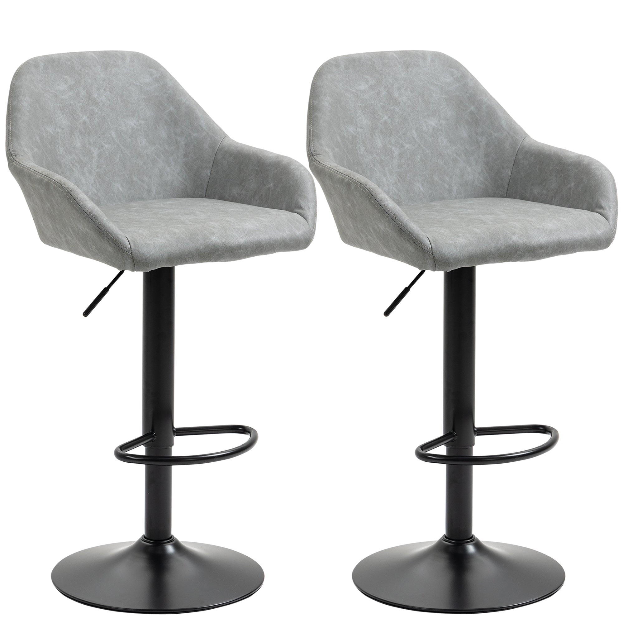 Set of 2 bar stools, modern bar chairs with backrest and footrest, adjustable and 360° swivel high kitchen chair, steel frame, for kitchen, counter, gray