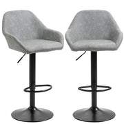 Set of 2 bar stools, modern bar chairs with backrest and footrest, adjustable and 360° swivel high kitchen chair, steel frame, for kitchen, counter, gray