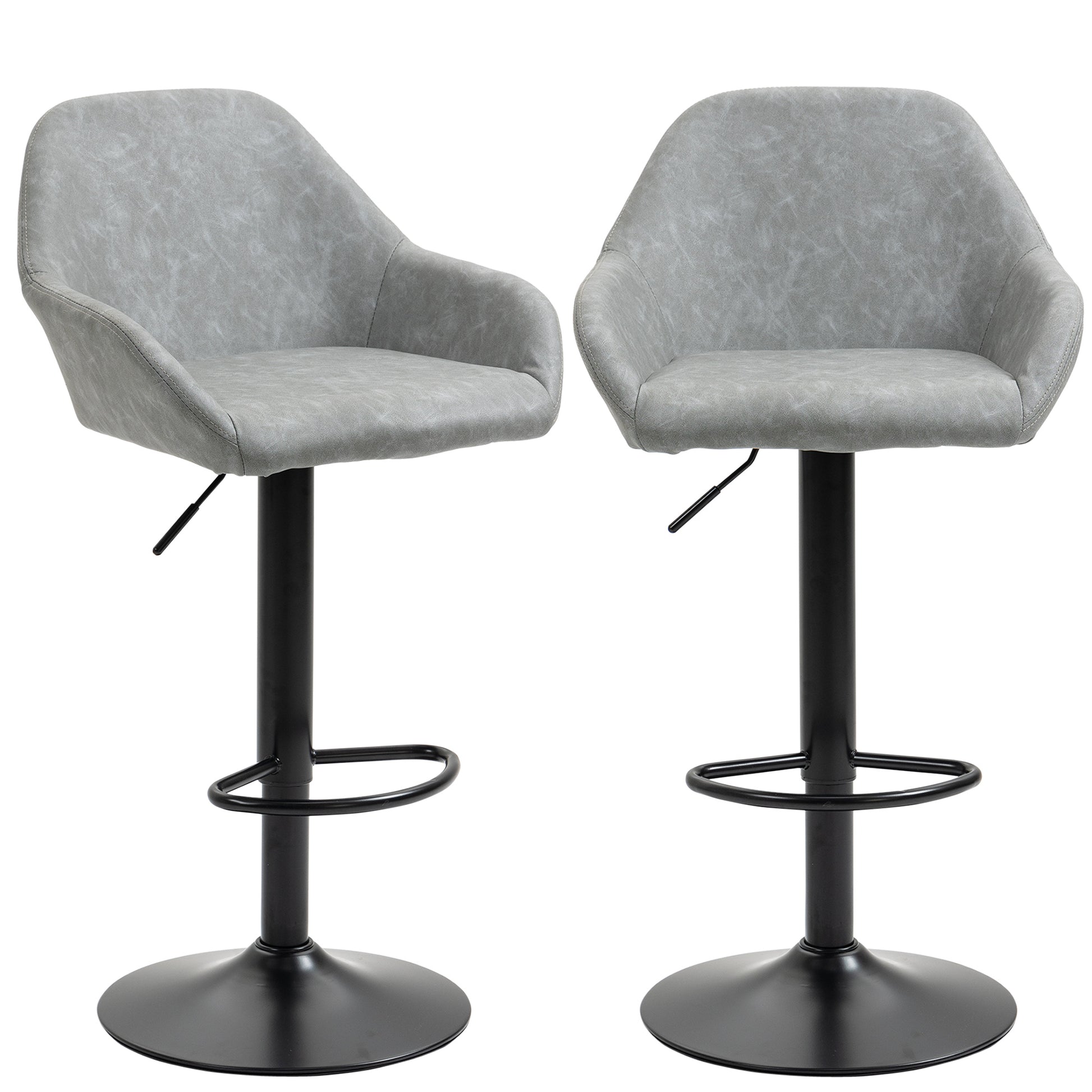 Set of 2 bar stools, modern bar chairs with backrest and footrest, adjustable and 360° swivel high kitchen chair, steel frame, for kitchen, counter, gray