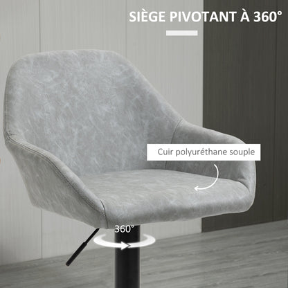 Set of 2 bar stools, modern bar chairs with backrest and footrest, adjustable and 360° swivel high kitchen chair, steel frame, for kitchen, counter, gray