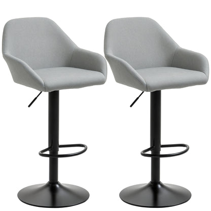 Set of 2 bar stools, modern bar chairs with backrest and footrest, adjustable and 360° swivel high kitchen chair, steel frame, for kitchen, counter, gray